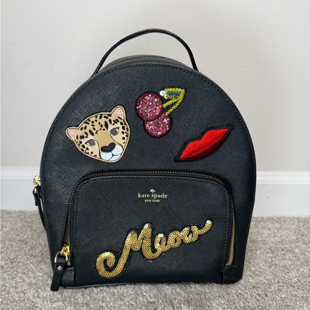 Kate Spade Meow Run Wild Leopard Tomi Backpack Black Gold Multi WKRU5375 - Picture 4 of 9